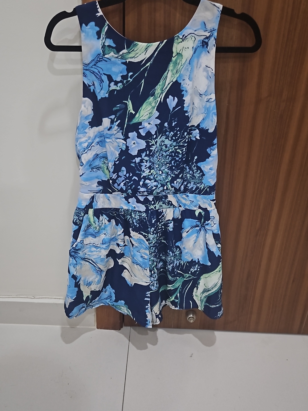 Navy Blue Floral Sleeveless Romper